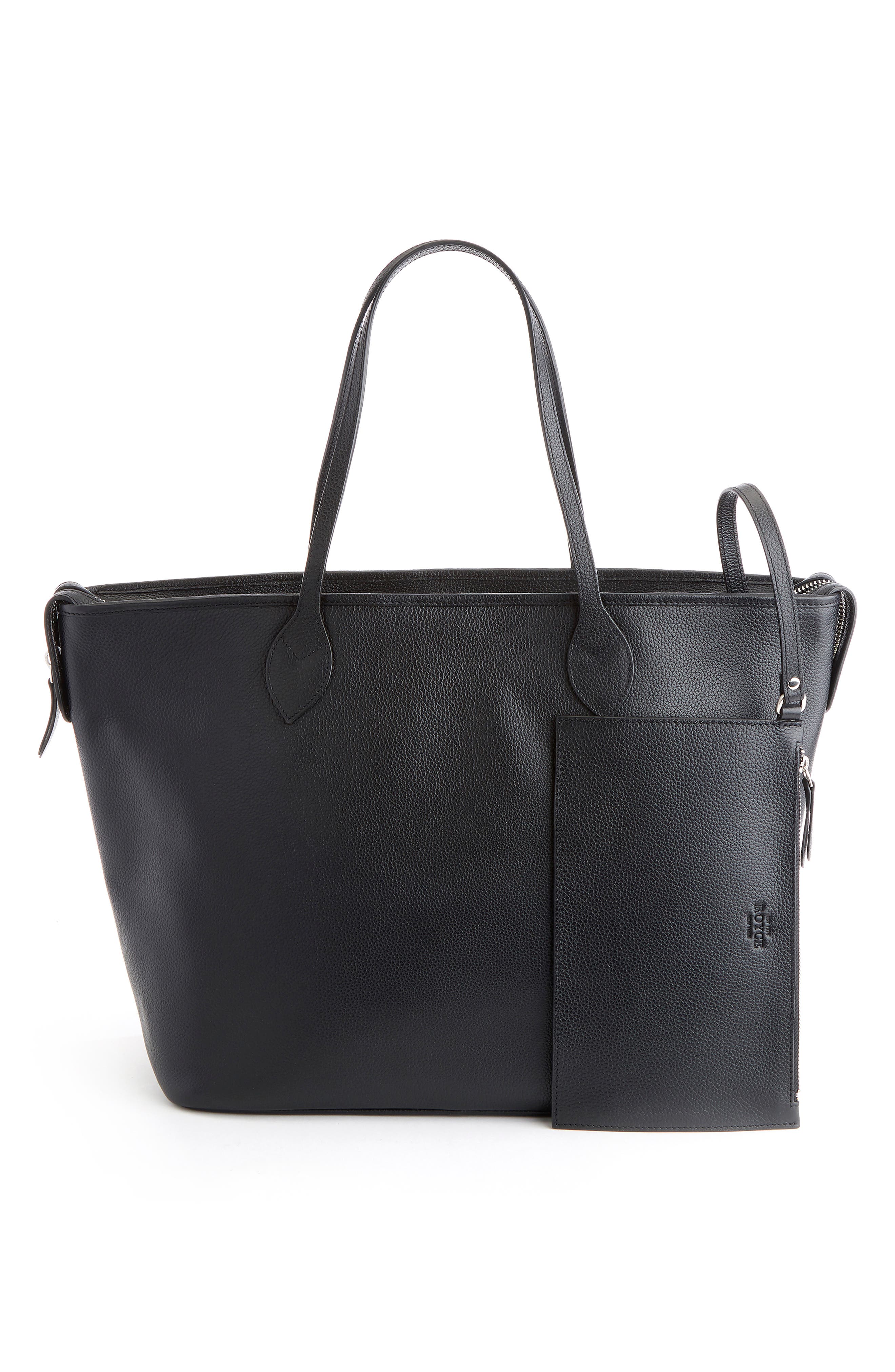 ROYCE New York Leather Tote with Wristlet, Alternate, color, Black