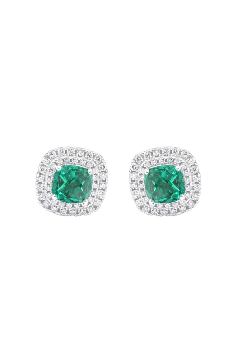 Bliss Diamond 4Ct Emerald & Lab Grown Diamond Cushion Halo Studs 14k Gold, Main, color, 