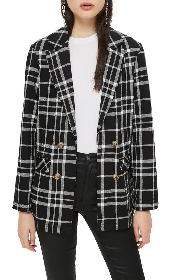 Double Breasted Check Jacket, Main, color, BLACK MULTI