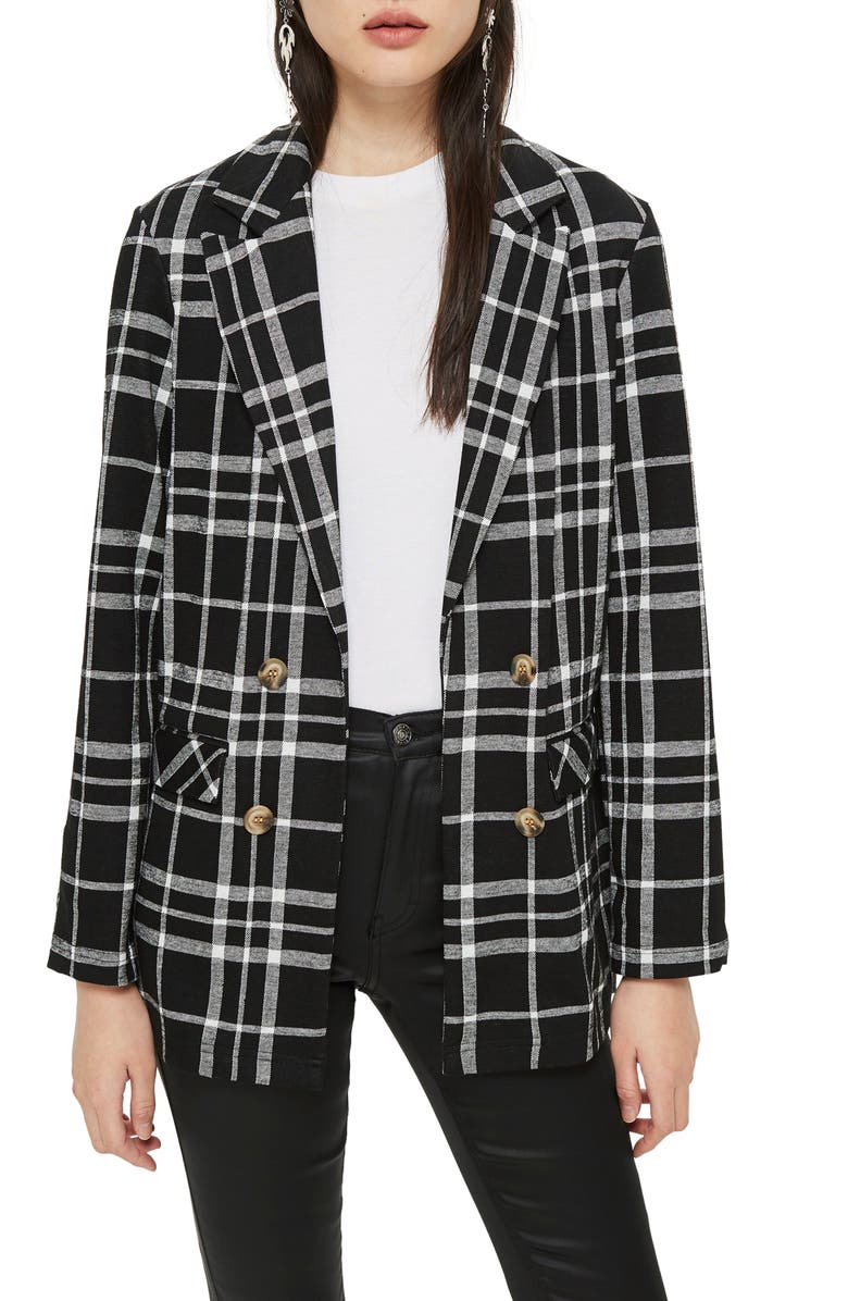 Topshop Double Breasted Check Jacket, Main, color, 