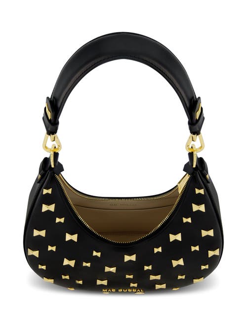 Mac Duggal Gold Plated Hardware Leather Hobo Bag In Black
