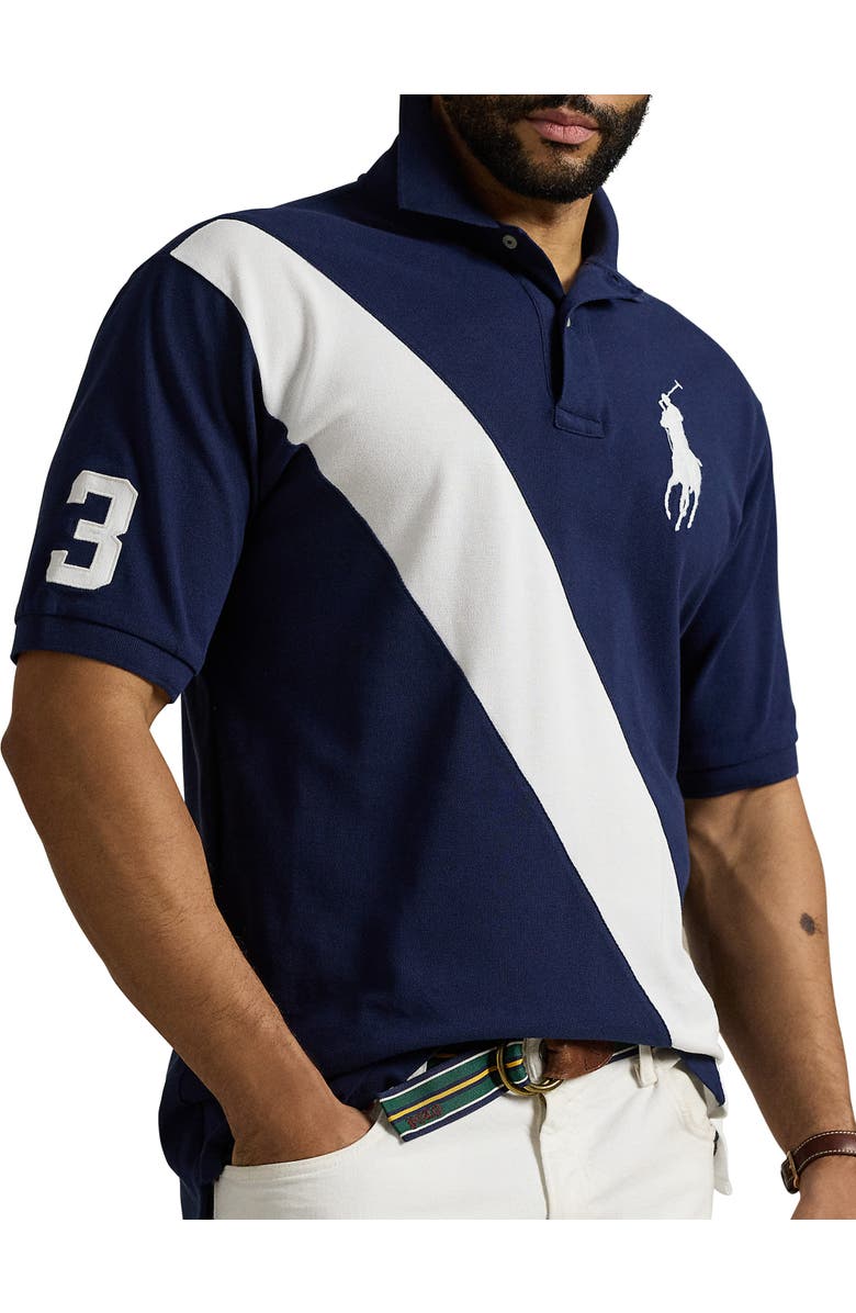 Polo Ralph Lauren Big & Tall Big Pony Mesh Polo Shirt, Alternate, color, Newprt Navy And Whte