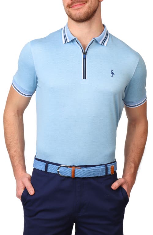Tailorbyrd Solid Perforated Performance Quarter Zip Polo In Blue