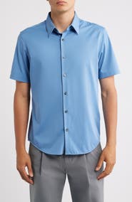 Theory Irving Structure Knit Short Sleeve Button-Up Shirt