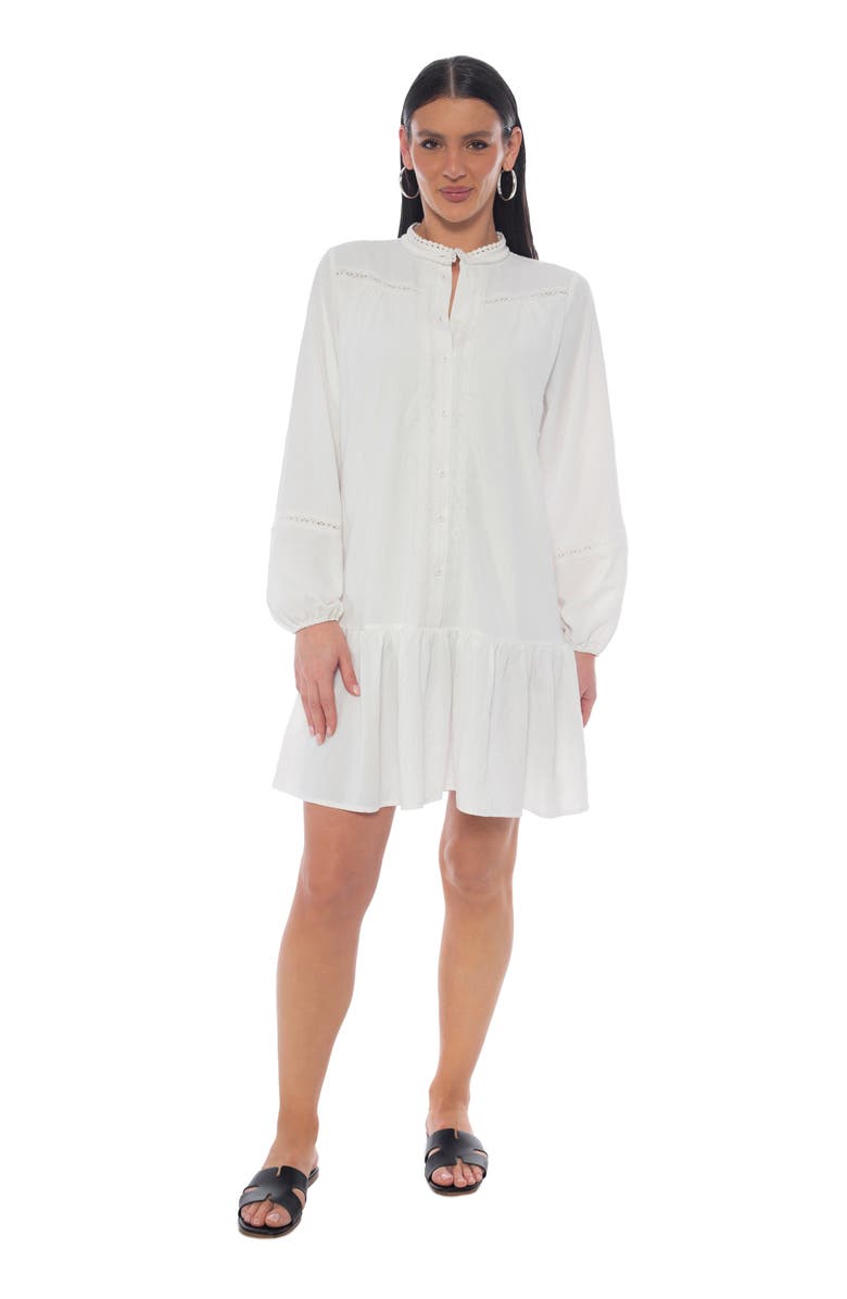 TASH AND SOPHIE Long Sleeve Drop Waist Shirtdress, Alternate, color, White