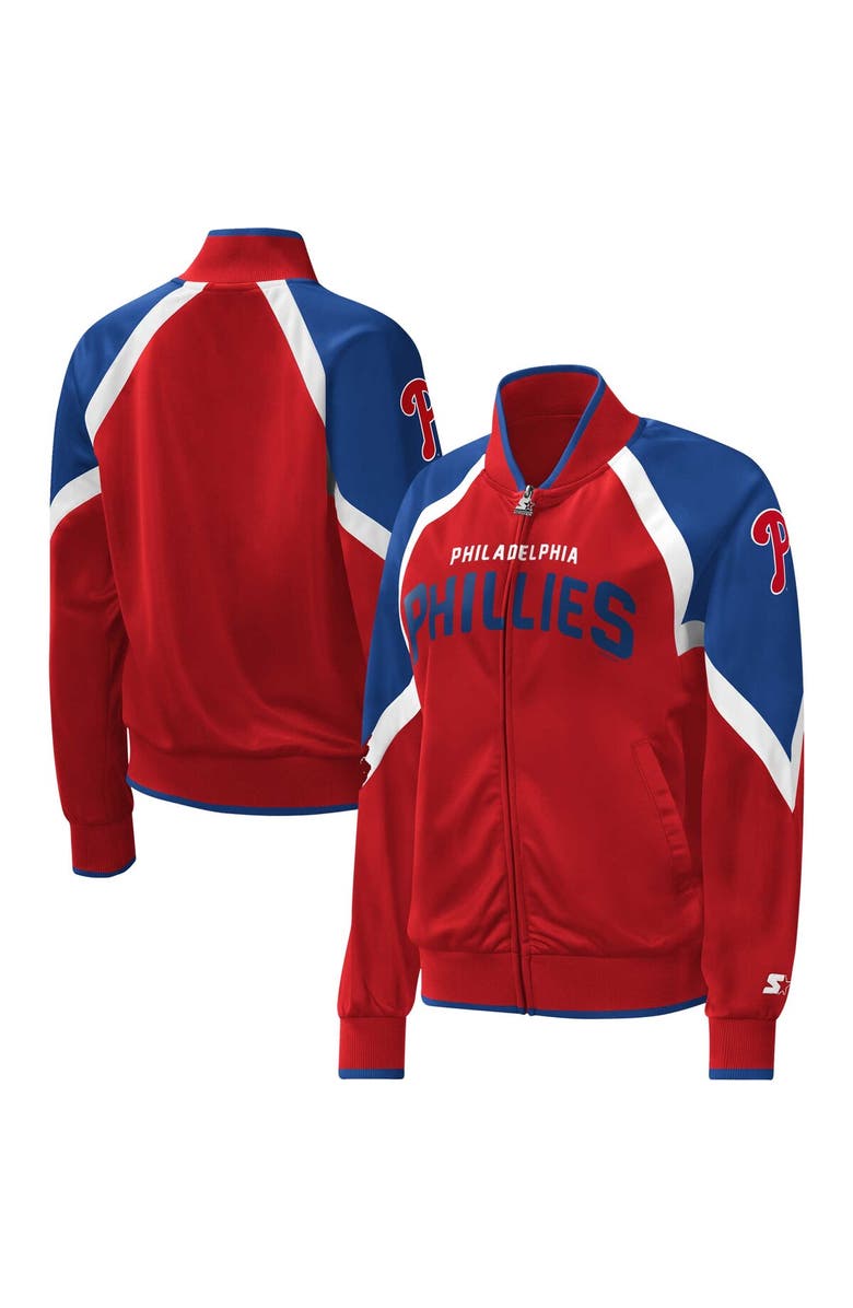 STARTER Women's Starter Red Philadelphia Phillies Touchdown Raglan Full-Zip Track Jacket, Alternate, color,