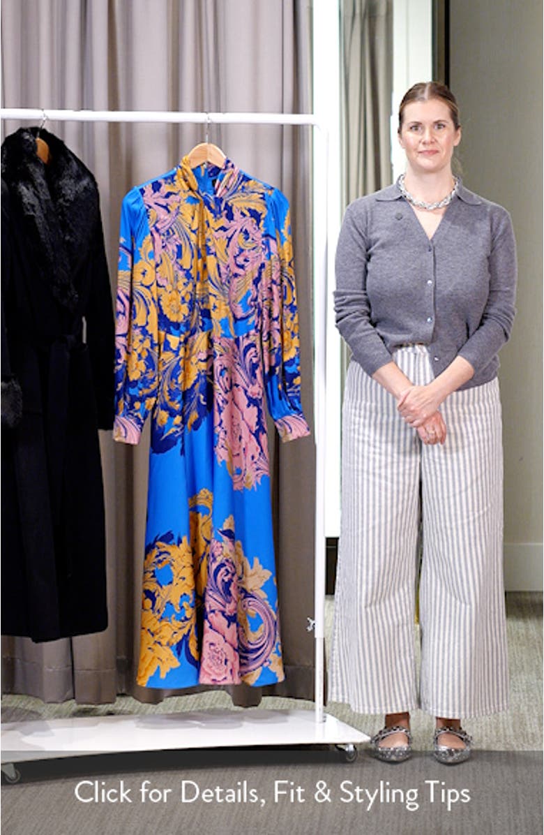 The Raquel Placed Floral Long Sleeve Silk Blend Dress, sales video thumbnail