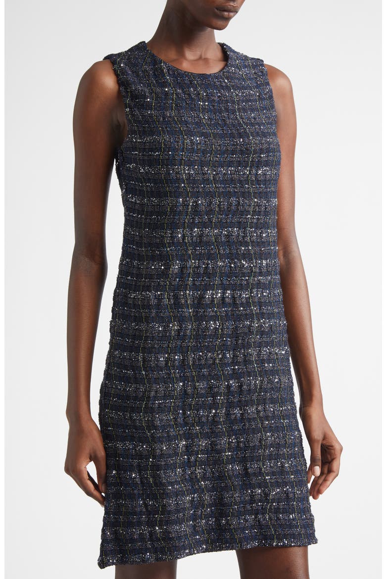 Sequin Check Sheath Dress, Alternate, color, BLUE TONES