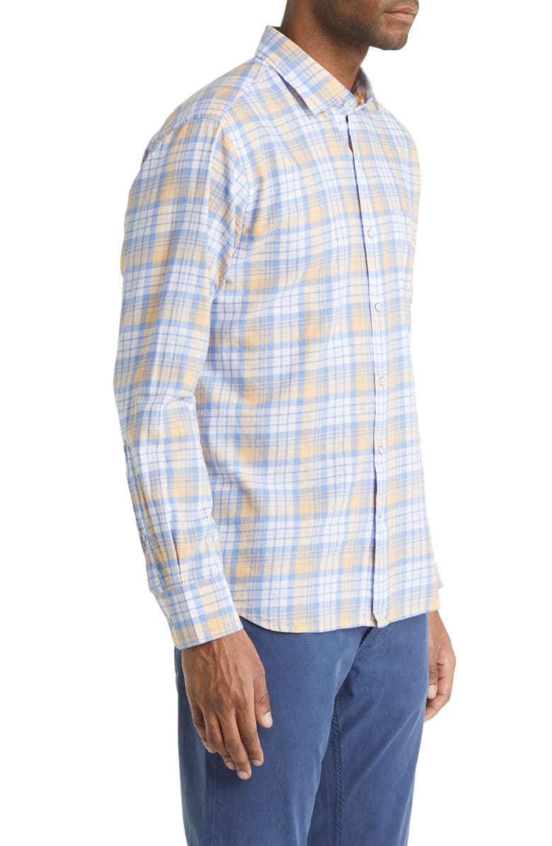 Peter Millar Macaw Plaid Button-Up Shirt, Alternate, color, Blue Granite