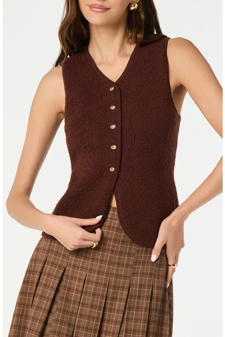 Textured Longline V-Neck Vest, Main, color, BROWN