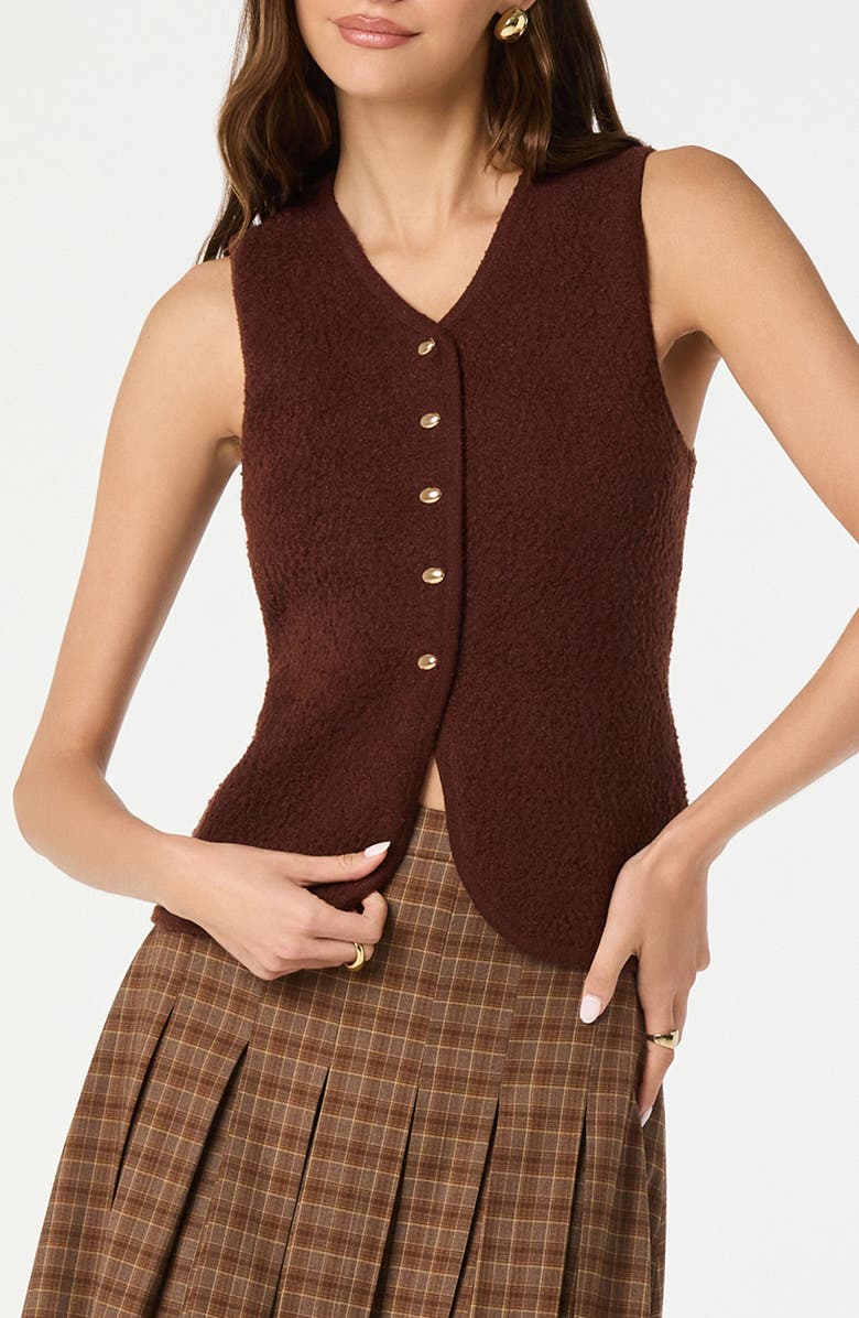 ASTR the Label Textured Longline V-Neck Vest, Main, color, Brown
