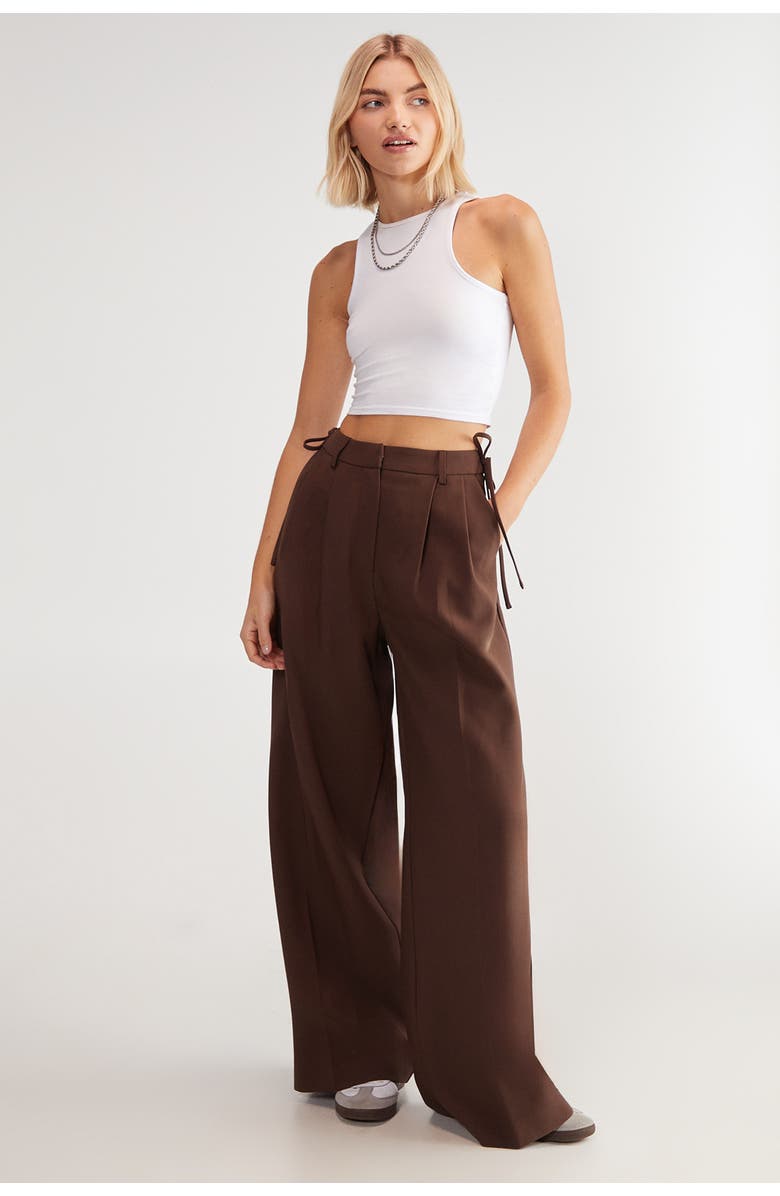 NASTY GAL Premium Tailored Tie Detail Pants, Alternate, color, Choc Brown