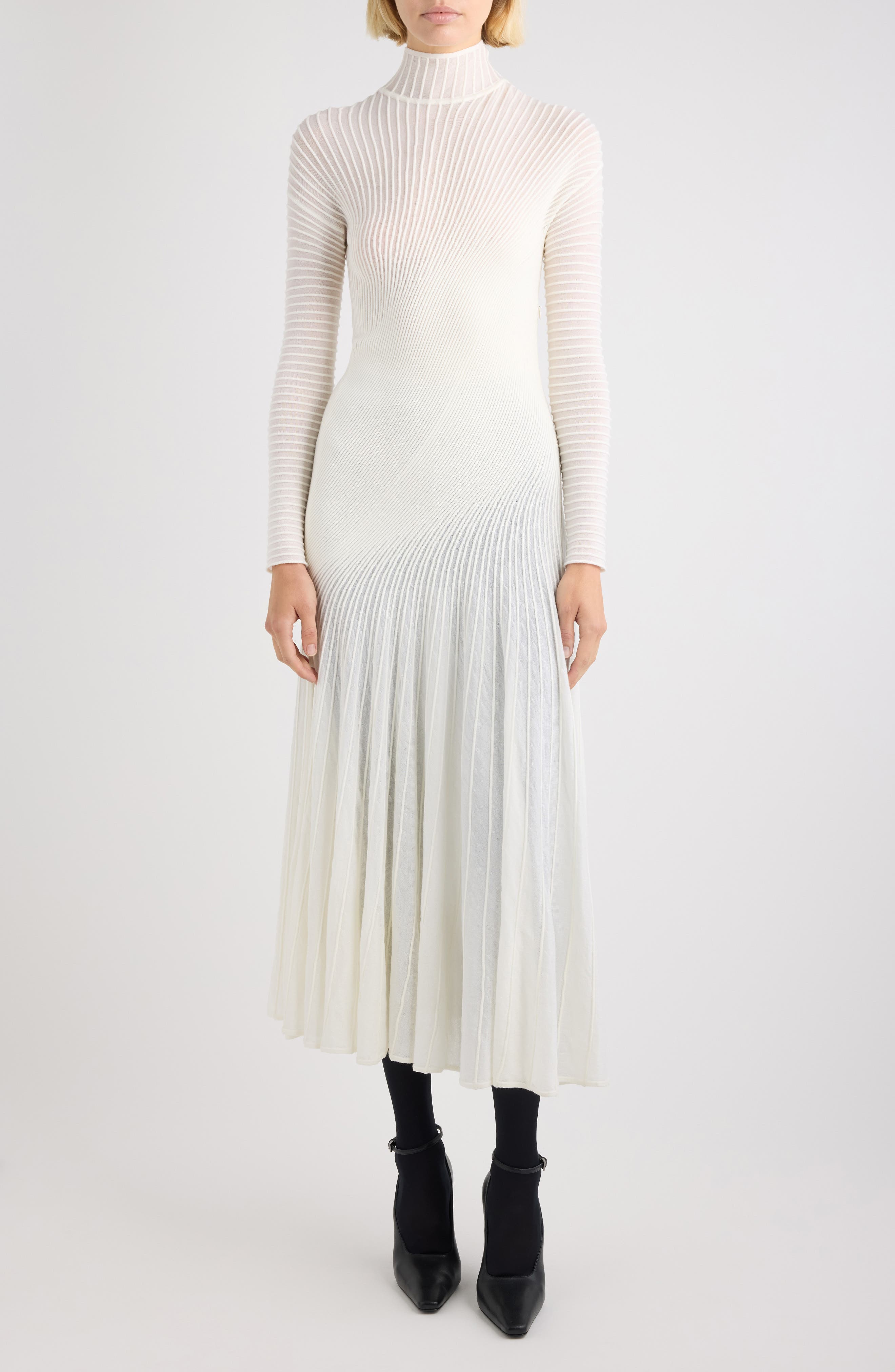 Twisted Rib Long Sleeve Wool Blend Dress - image 3