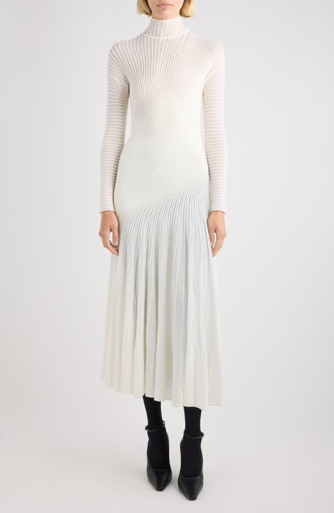 Twisted Rib Long Sleeve Wool Blend Dress