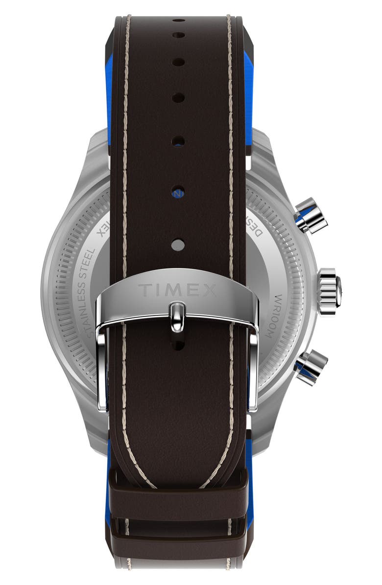 Timex<sup>®</sup> x Pan Am<sup>®</sup> Waterbury Fly Back Chronograph Leather Strap Watch, 43mm, Alternate, color,