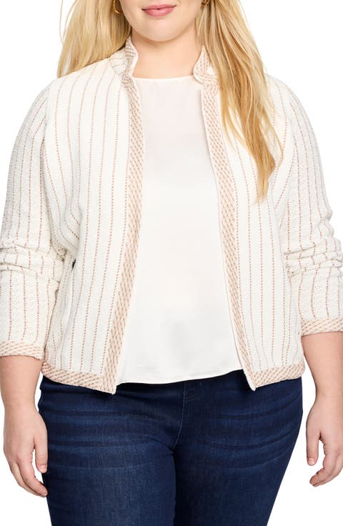 Notch Collar Stripe Knit Jacket (Plus)