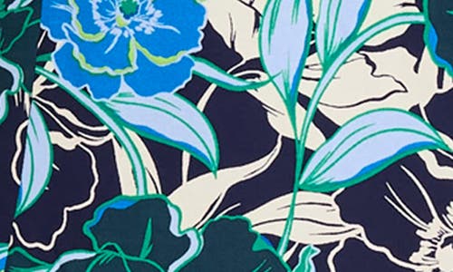 Maggy London Floral Back Ruffle Detail Midi Dress In Navy/cobalt Blue