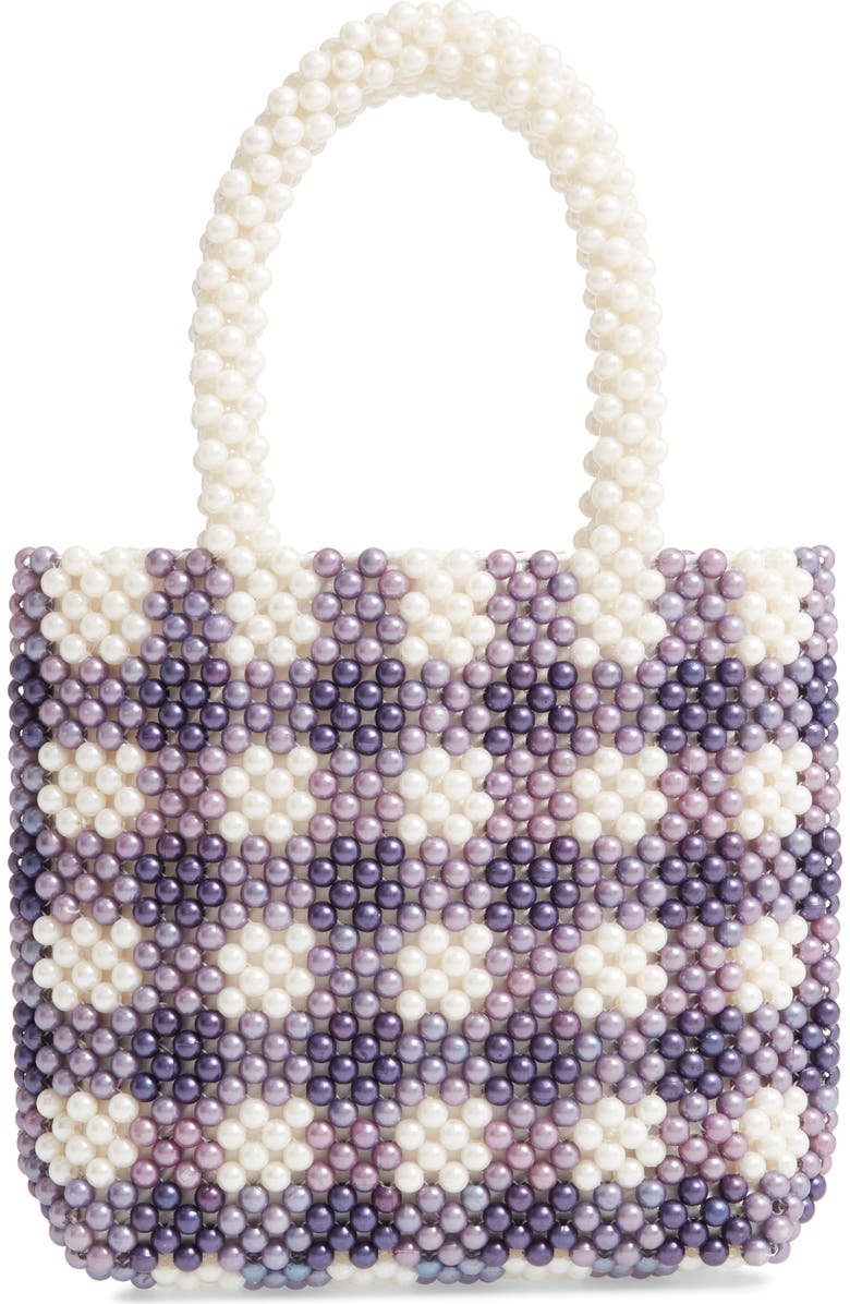 Skinnydip Penelope Imitation Pearl Check Handbag, Main, color,