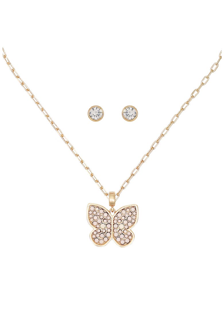 Butterfly Pendant Necklace & Stud Earrings Set, Alternate, color, GOLD