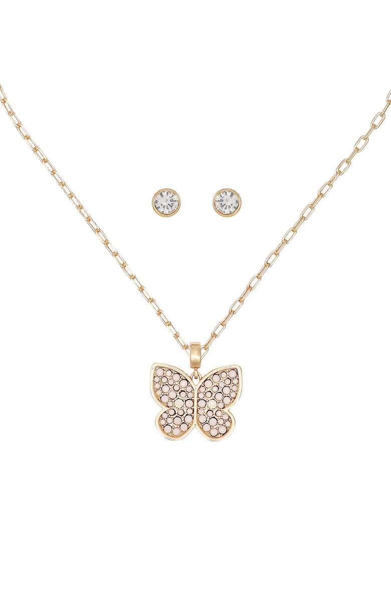 GUESS Butterfly Pendant Necklace & Stud Earrings Set, Alternate, color, Gold