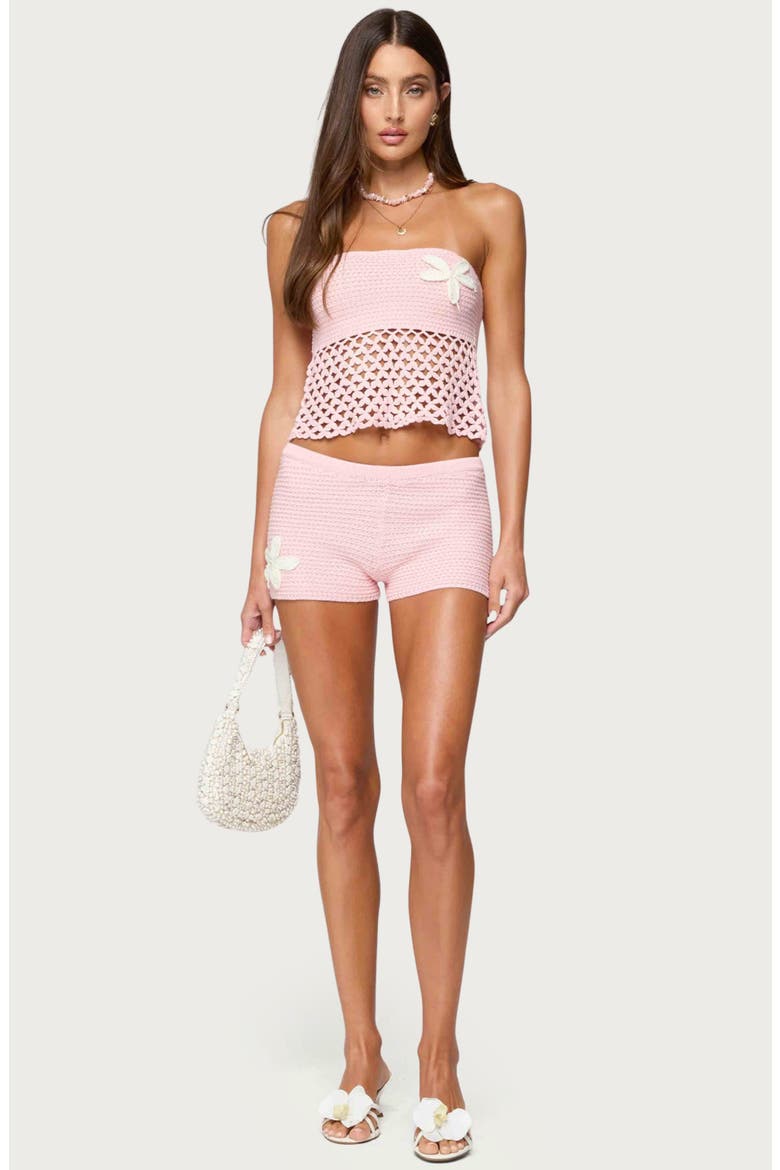 Tahna Flower Crochet Shorts, Alternate, color, PINK