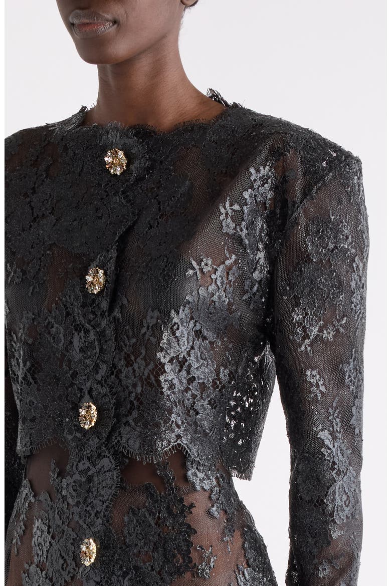 Jewel Button Minidress, Alternate, color, NOIR