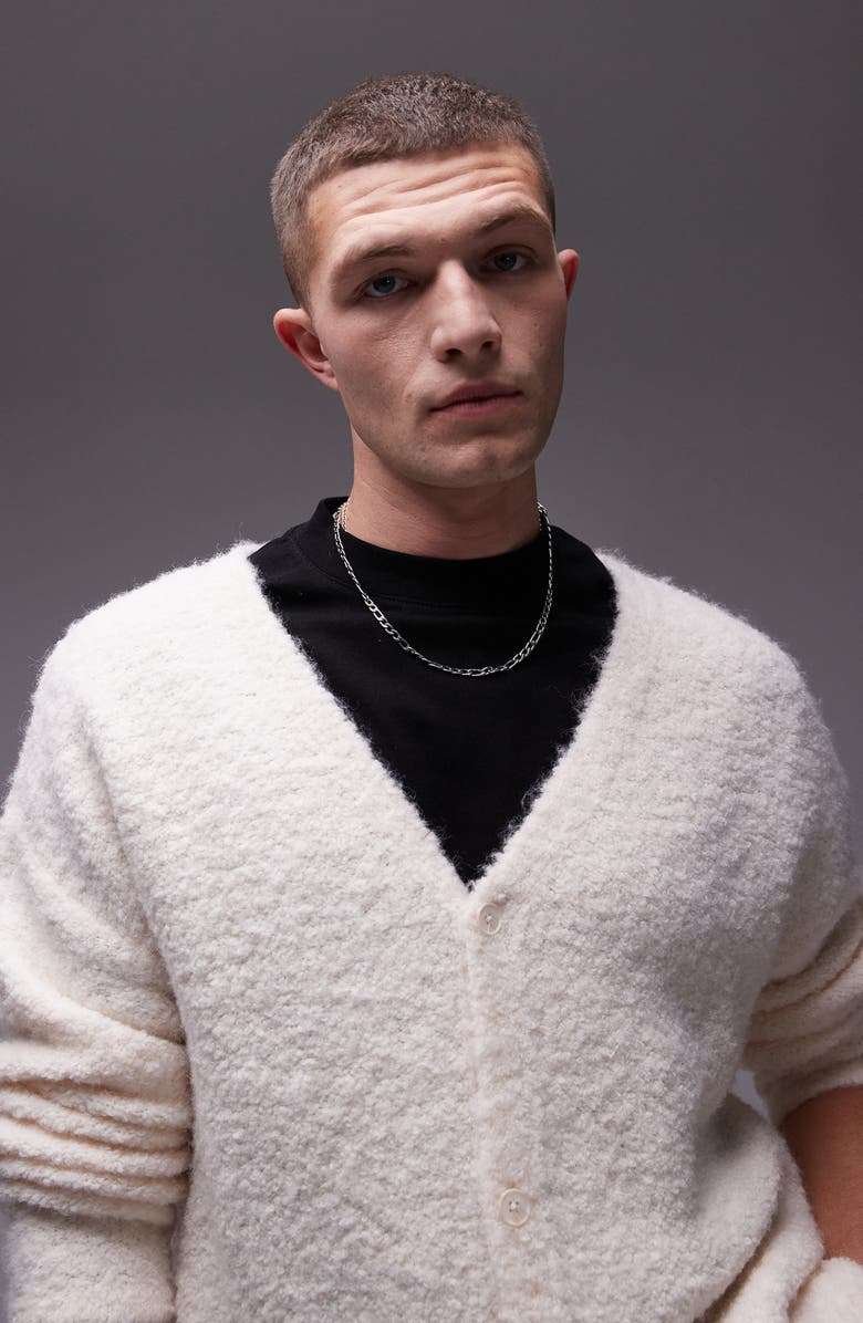 Topman Relaxed Fit Bouclé Cardigan, Alternate, color,