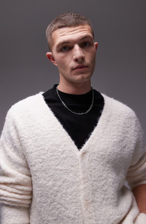 Topman Relaxed Fit Bouclé Cardigan In Sand