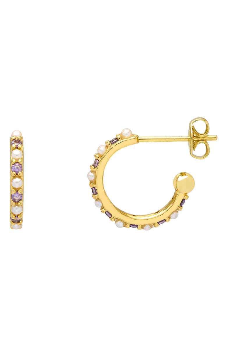Estella Bartlett Faux Pearl & Purple Cubic Zirconia Hoop Earrings, Main, color, 