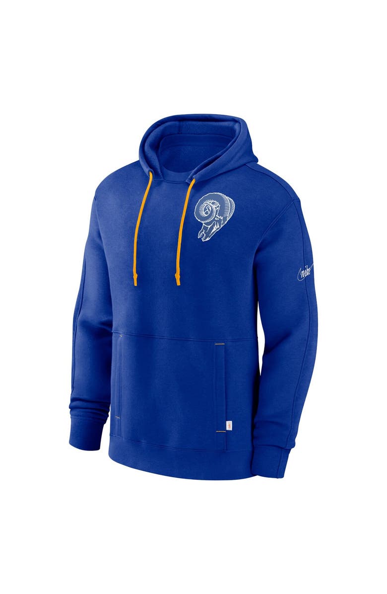 Nike Men's Nike Royal Los Angeles Rams Throwback Layered Logo Statement Pullover Hoodie, Alternate, color,