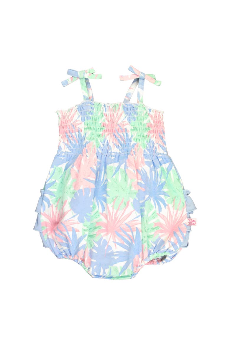 Baby Toddler Smocked Tie Knit Bubble Romper, Main, color, Pastel Palms