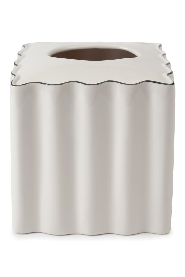 Le Marais Porcelain Tissue Box Holder, Main, color, WHITE/ BLACK