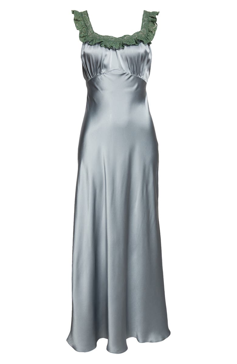 Chloé Lace Trim Silk Satin Column Dress, Alternate, color, Ash Blue