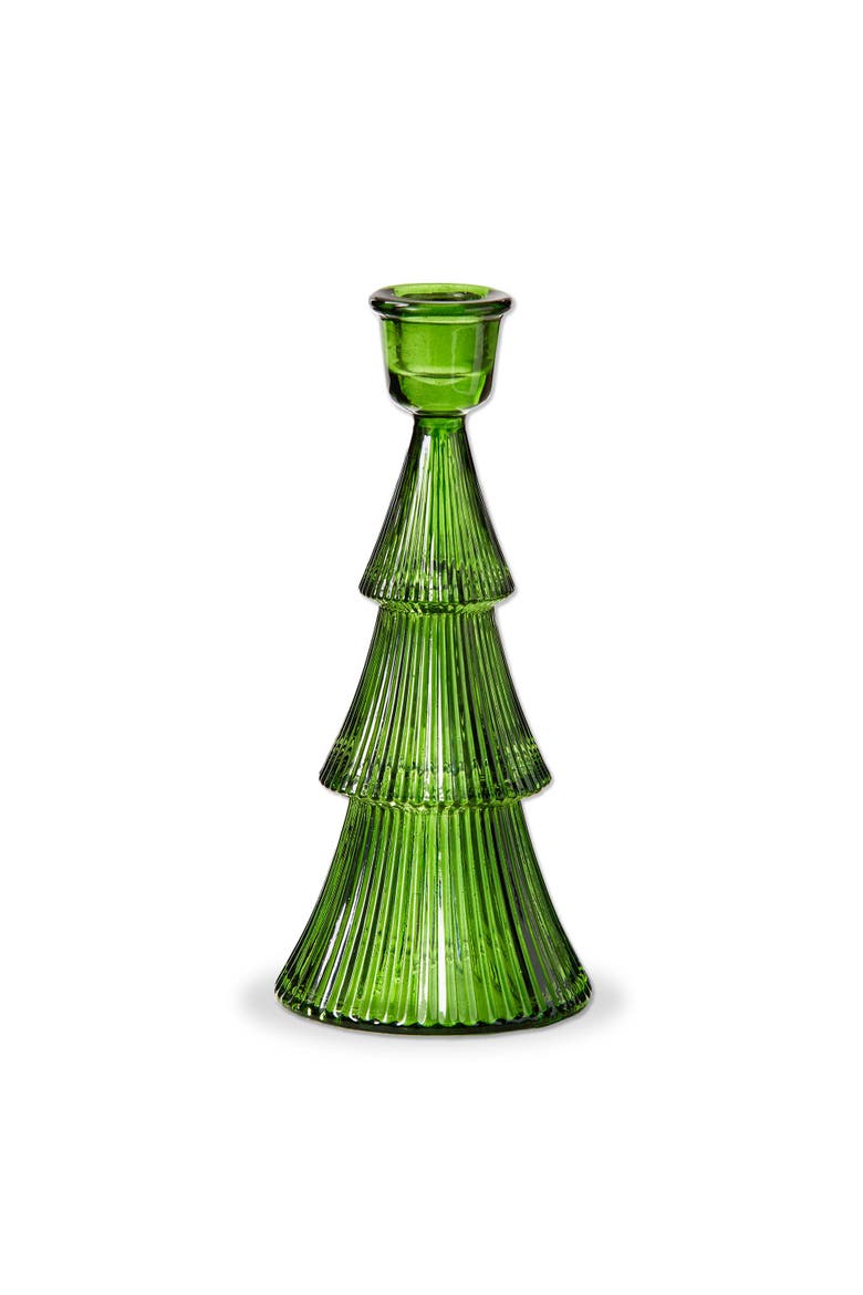 Large Green Glass Ribbed Taper Candle Holder - Elegant Decor, Main, color, Green