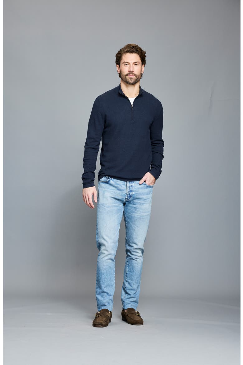 Fine Guage Texture Cotton Blend Quarter Zip Sweater, Alternate, color, CARBON BLUE