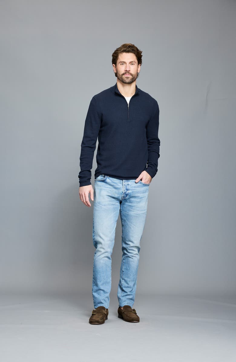 Billy Reid Fine Guage Texture Cotton Blend Quarter Zip Sweater, Alternate, color, Carbon Blue