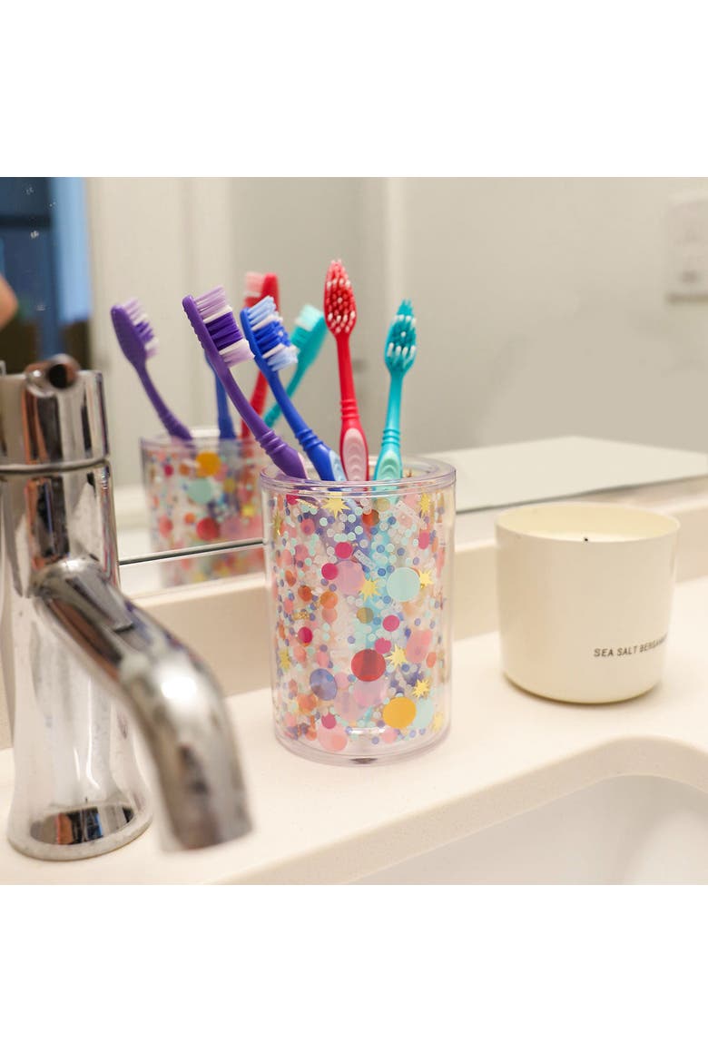 Celebrate Every Day Confetti Pen Cup Organizer - Double Wall Clear Acrylic Desk Organizer with Trapped Multicolor Confetti for Home and Office, Alternate, color, Multicolor