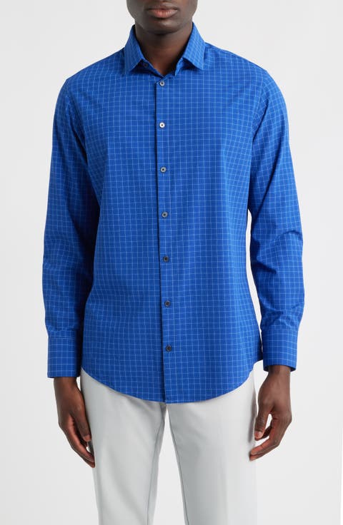 Leeward No Tuck Trim Fit Plaid Performance Button-Up Shirt