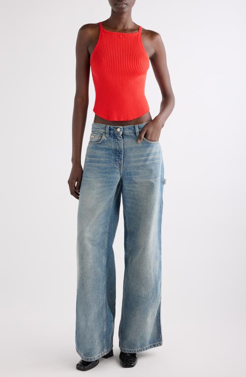 Courrèges Circle Logo Ribbed-knit Tank Top In Red