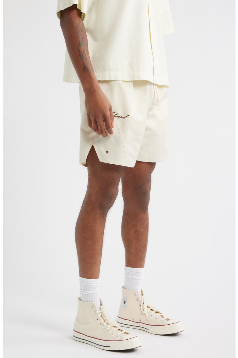 Olympic Embroidered Logo Nylon Shorts, Alternate, color, CREAM