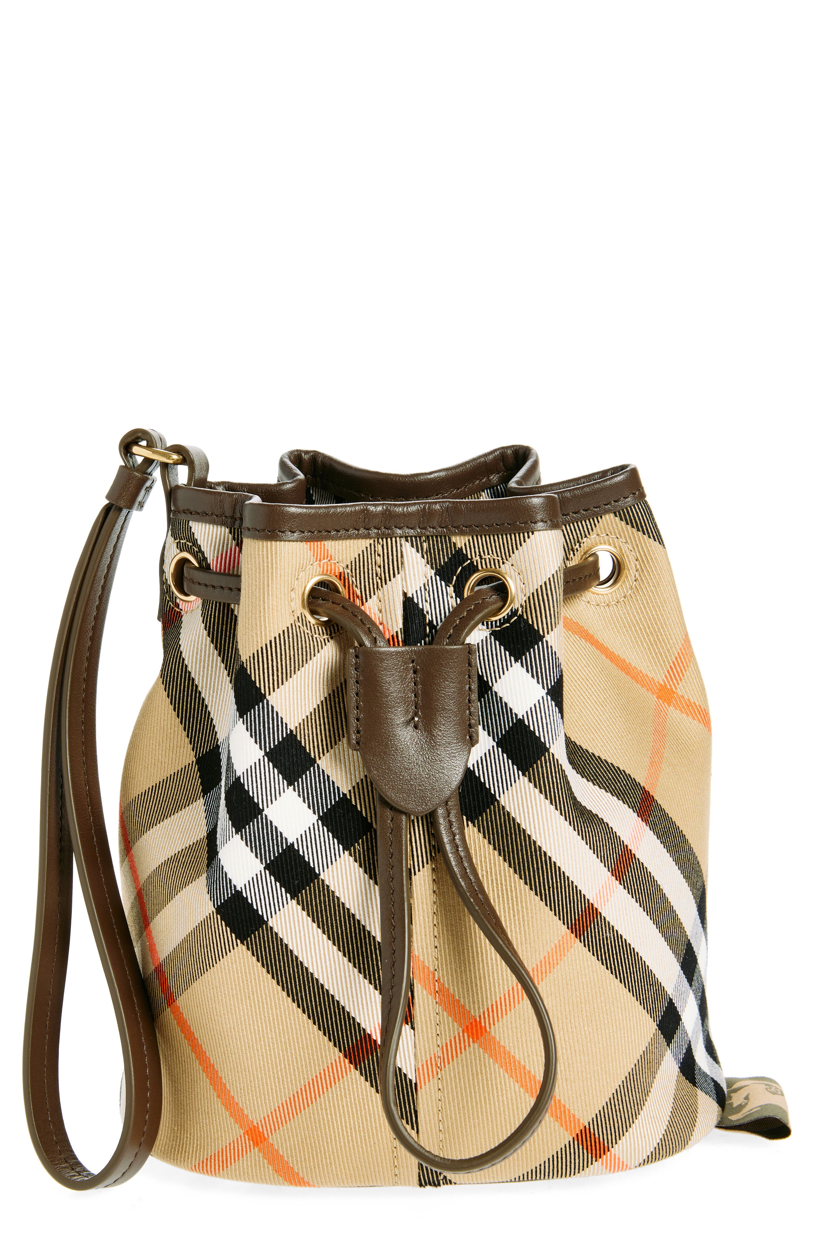 Check Drawstring Canvas Pouch, Main, color, SAND