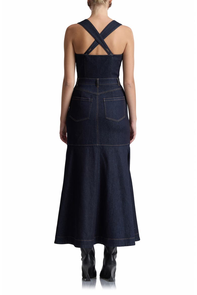 Denim Cargo Fit & Flare Maxi Dress, Alternate, color, DARK RINSE