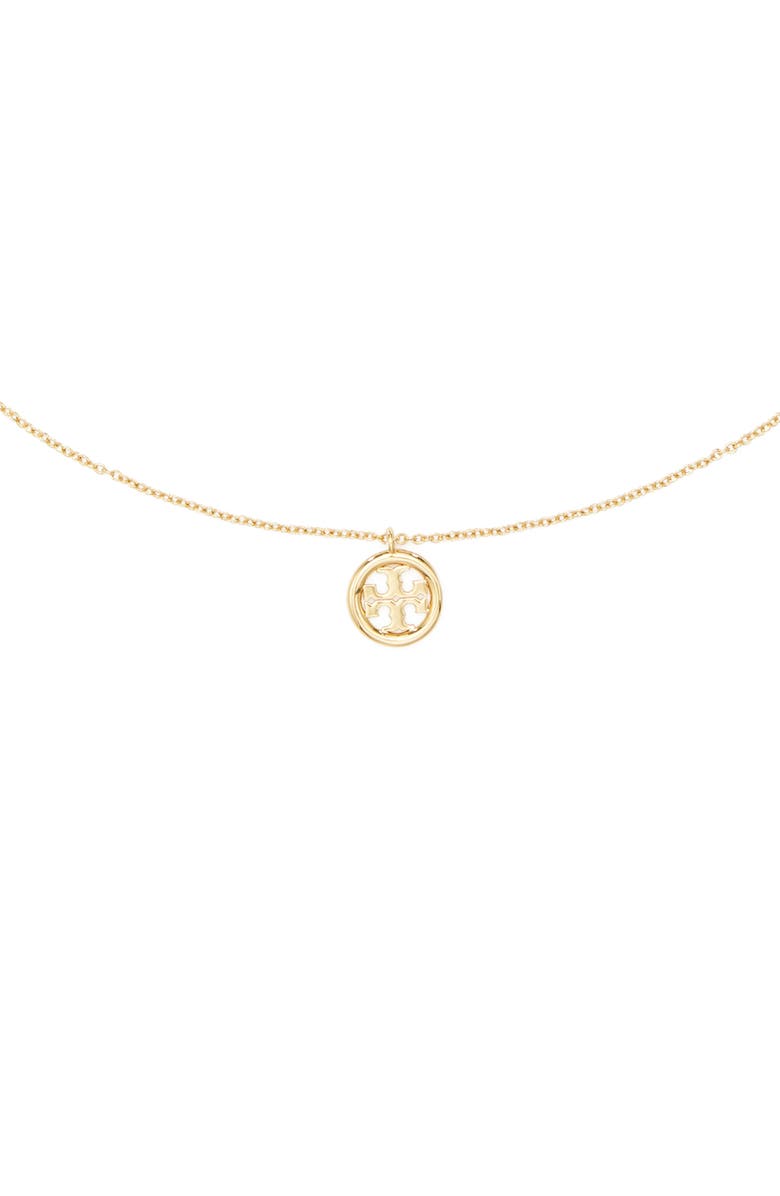 Tory Burch Icon Circle Pendant Necklace, Alternate, color, Tory Gold