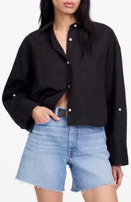 Madewell Straight Hem Crop Linen & Cotton Button-Up Shirt