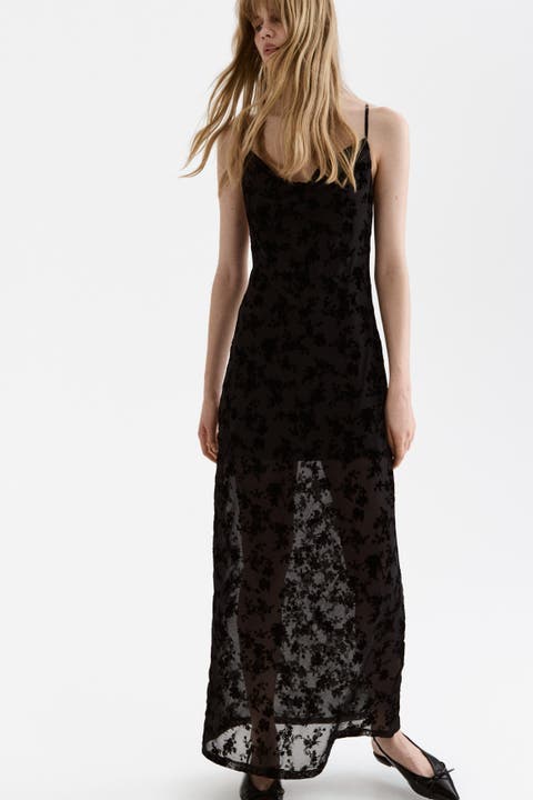 Flock-print Strappy Dress