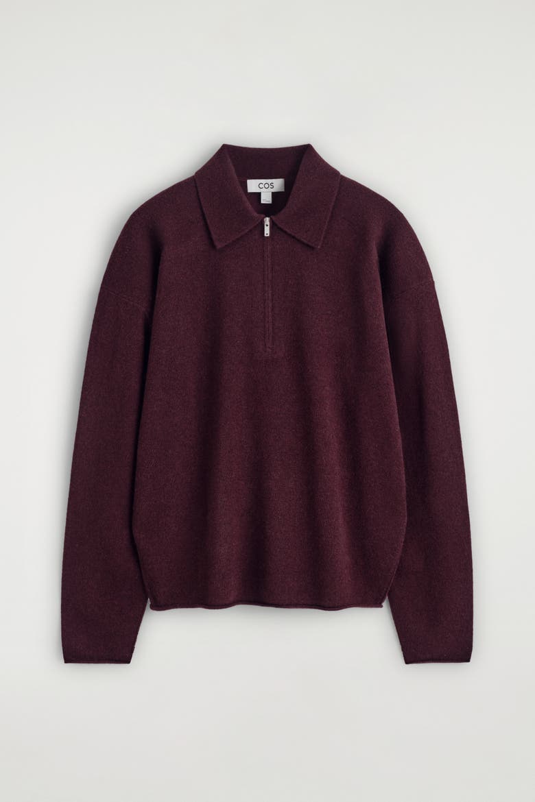 Merino Wool-Yak Zip-Up Polo Shirt, Alternate, color, BURGUNDY