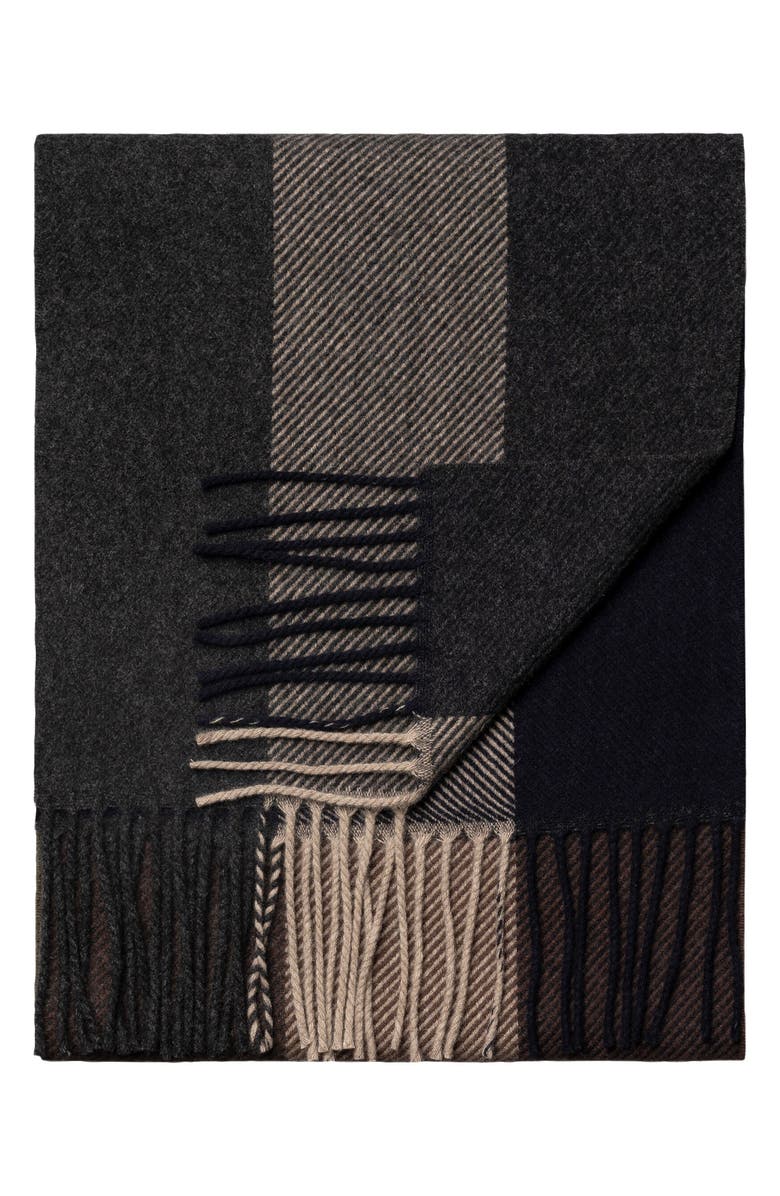 Eton Colorblock Cashmere Fringe Scarf, Alternate, color, Medium Brown