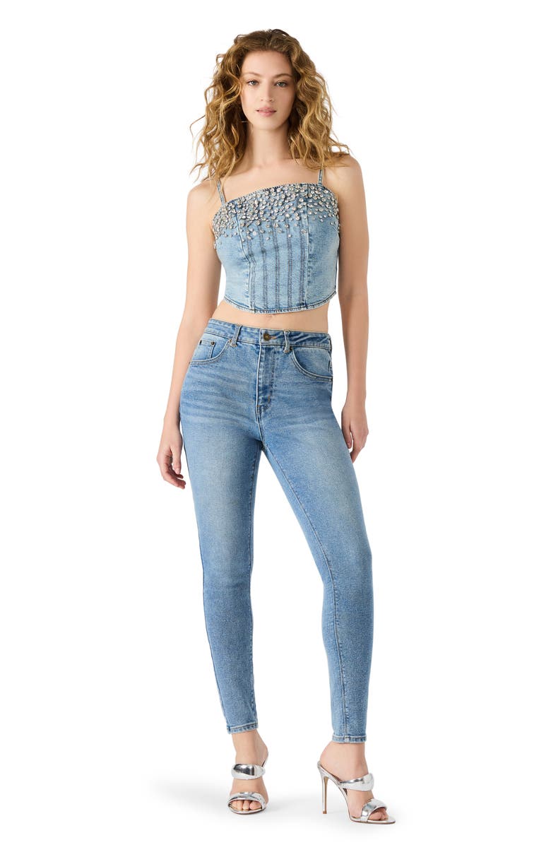 Steve Madden Eras Rhinestone Denim Crop Top, Alternate, color, Verona Wash