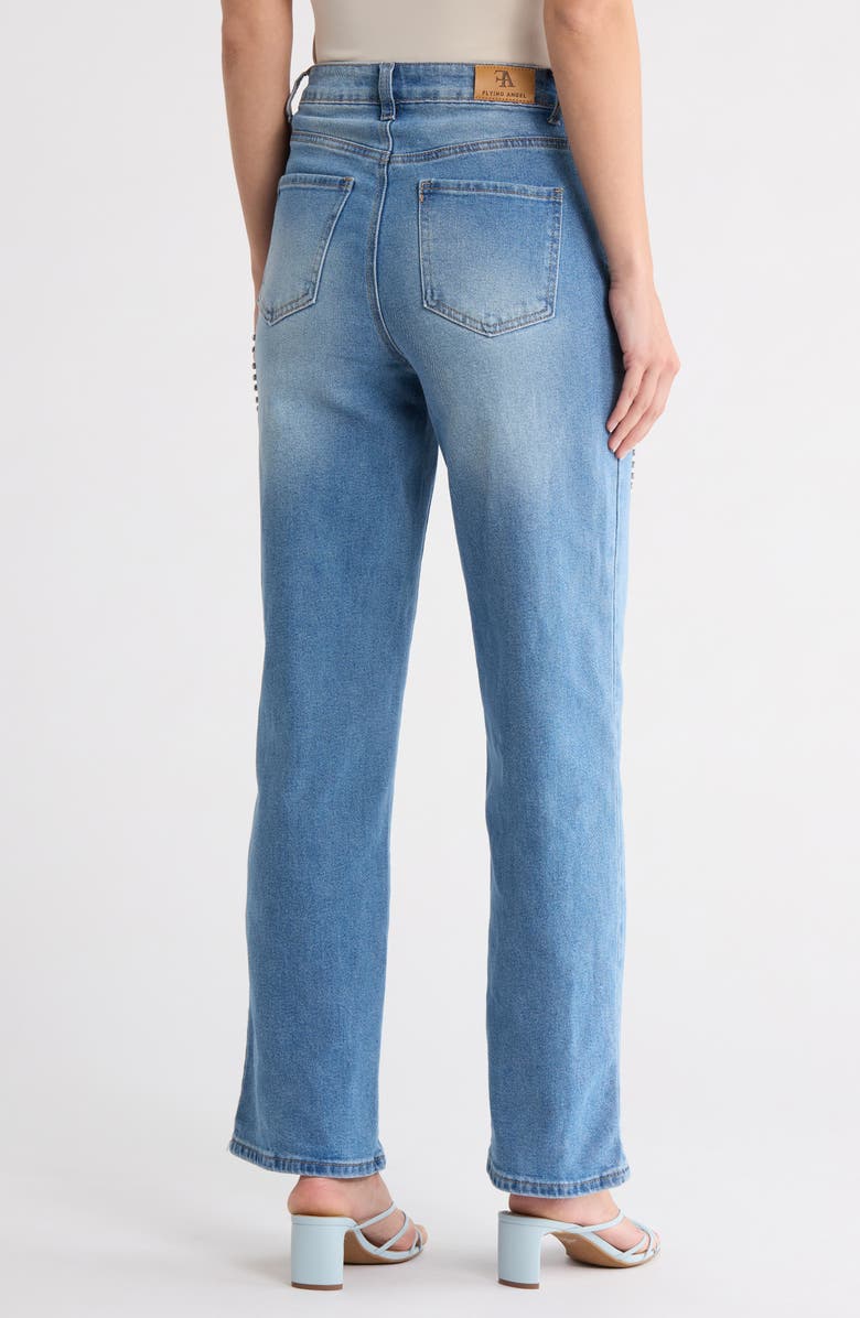 FLYING ANGEL Rhinestone Heart Straight Leg Jeans, Alternate, color, Medium Light Wash
