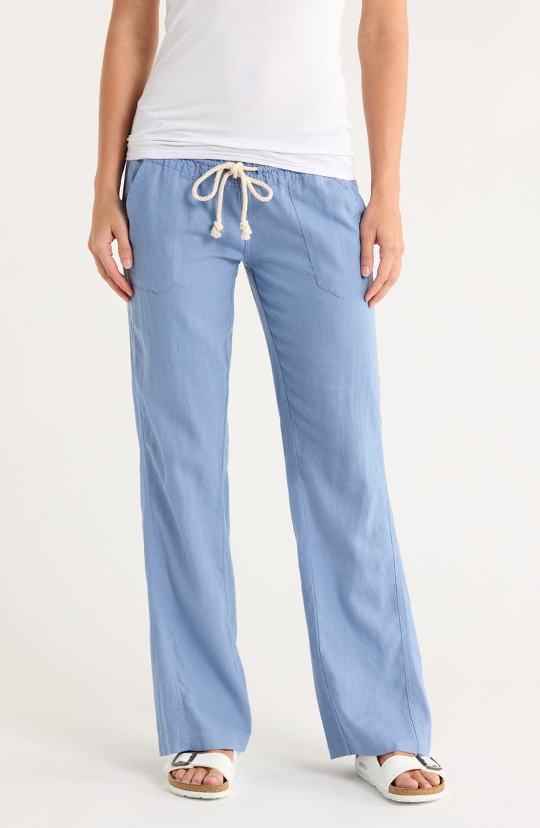 Roxy Oceanside Linen Blend Beach Pants, Main, color, Infinity Blue